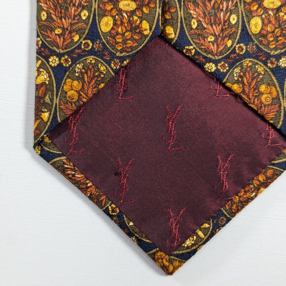 Vintage 100% silk YSL floral neck tie, maximalist designer gift for men - Picture 7 of 9